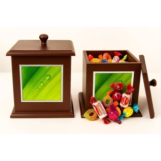 Drevená dóza s viečkom a prírodným motívom – 12,5 × 12,5 × 15 cm