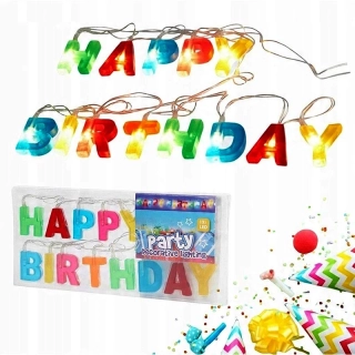 LED girlanda na narodeniny „Happy Birthday" – farebné svietiace písmená, 13 LED
