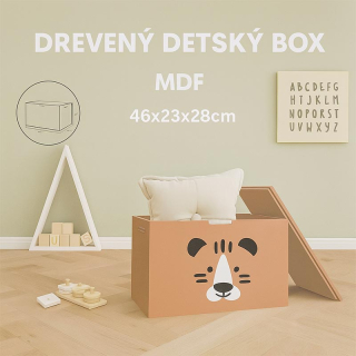 Drevený detský box na hračky s motívom tigra – 46 × 23 × 28 cm