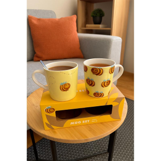 Sada porcelánových hrnčekov s motívom včielok – 2 ks, 330 ml