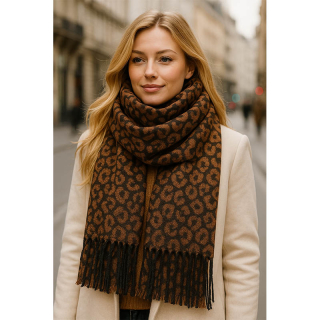 Vzorovaný šál so strapcami, hnedý/čierny: 180×70 cm - unisex