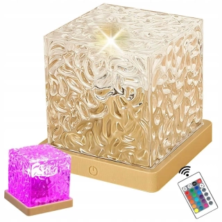 Krištáľová RGB lampička v tvare kocky s diaľkovým ovládaním