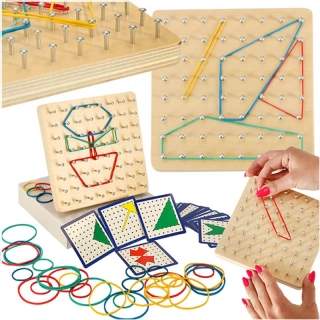 Drevený geoboard – tvorenie tvarov z gumičiek