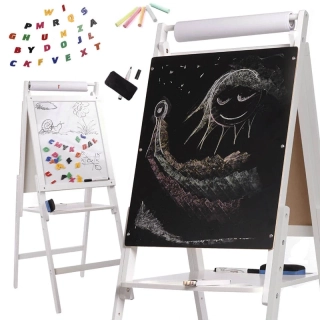 Drevená obojstranná magnetická a kriedová tabuľa XXL s príslušenstvom 43 × 32 × 115 cm