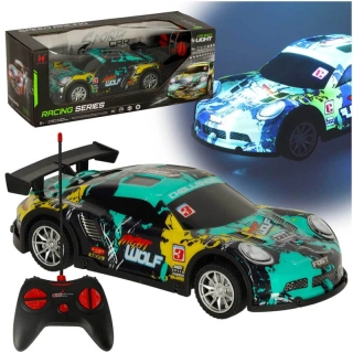 RC športové auto modro-zelené s akumulátorom a svetelnými efektmi
