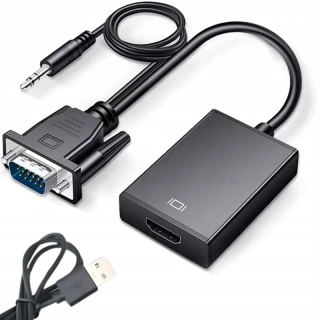 Kábel adaptér VGA – HDMI s jackom 3,5 mm a USB, Full HD