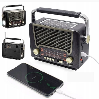 Prenosné retro rádio so solárnym panelom, akumulátorom a Bluetooth