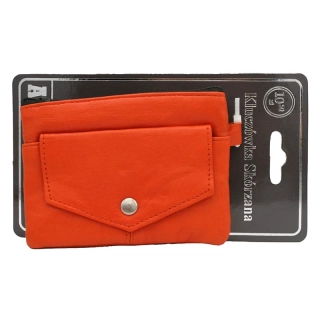Kožené puzdro na kľúče 2v1 – oranžové, 12 × 9,5 × 1,5 cm