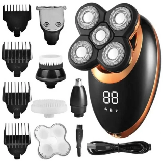 Elektrická holiaca súprava 5v1 – zastrihávač vlasov, brady a fúzov s LCD displejom