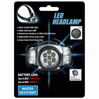 LED čelovka so 7 diódami – čierna/sivá, vodeodolná