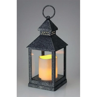 LED lucerna Black so striebornými trblietkami 10 × 10 × 23,5 cm