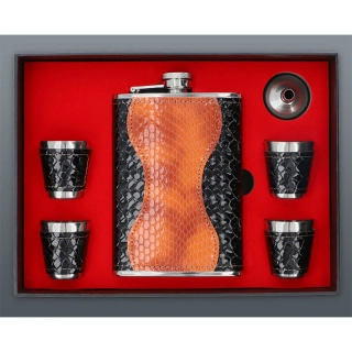 Elegantná darčeková sada s termoskou 270 ml – čierno-oranžová, 6-dielna