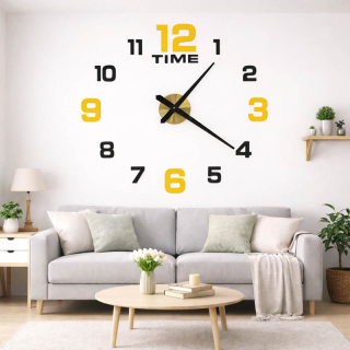 Nástenné nalepovacie hodiny DIY s nastaviteľným priemerom 100–120 cm čierno-zlaté