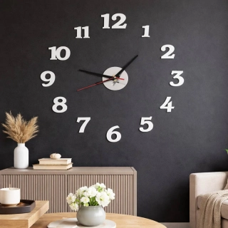 Nástenné hodiny DIY 3D strieborné s nastaviteľným priemerom 70 - 130 cm