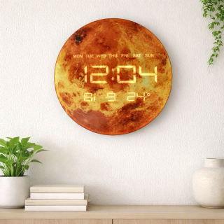 Nástenné hodiny Planéta Mars s LED displejom 32 cm