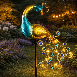 Solárna záhradná LED lampa v tvare páva