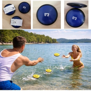 Plávajúci disk na hádzanie po vode modrý - priemer 7,5 cm
