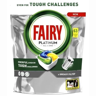 Fairy Platinum All in One Kapsuly do umývačky riadu 63 ks Lemon