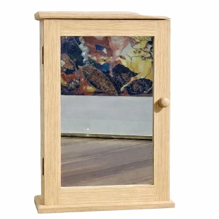 Skrinka na kľúče so zrkadlom – prírodné drevo, 27,5 × 19 × 7 cm