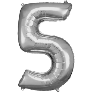 Nafukovací balón číslo 5 strieborný 86 cm