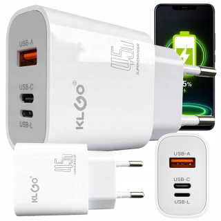 Rýchla sieťová nabíjačka 45W USB-A + USB-C + Lightning