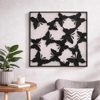 Kovový obraz s motýľmi 38 × 38 cm čierna farba