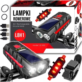 Solárna LED lampa na bicykel so zadným svetlom a klaksónom