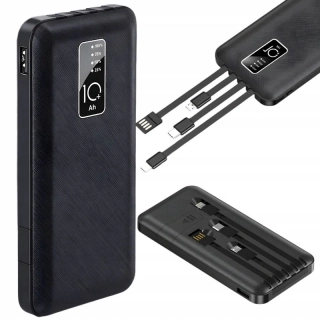 Powerbanka 10000 mAh s integrovanými káblami čierna