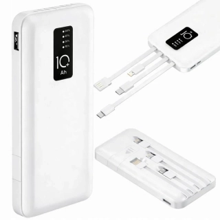 Powerbanka 10000 mAh s integrovanými káblami biela