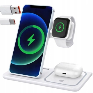 Bezdrôtová nabíjačka 15W 3v1 na mobil, hodinky a slúchadlá biela