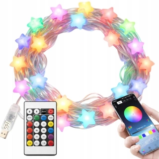 RGB svetelná reťaz 50 LED 7,5 m hviezdičky