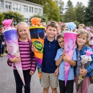 Darčekový kornút Schultüte s farebnými motívmi 14ks