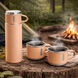Termoska 400 ml s 3 pohármi ružová