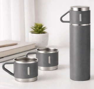 Termoska 400 ml s 3 pohármi sivá