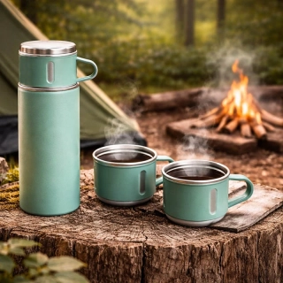 Termoska 400 ml s 3 pohármi zelená