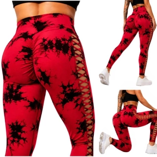 Dámske legíny push up mramorový vzor S/M červené