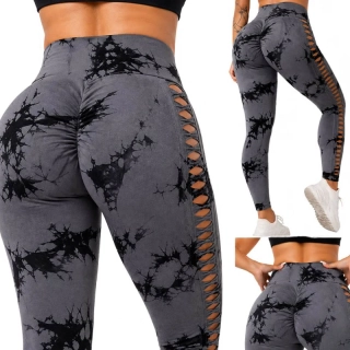 Dámske legíny push up mramorový vzor S/M sivé
