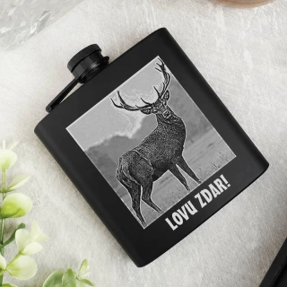 Ploskačka čierna 180ml s gravírovaním obrázku a textu