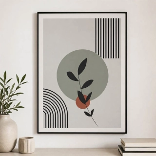 Abstraktný obraz v ráme s botanickým motívom 38 × 50 cm