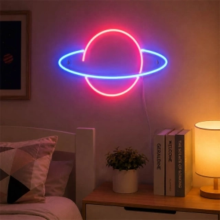 Neonová LED lampa na stenu Planéta Saturn