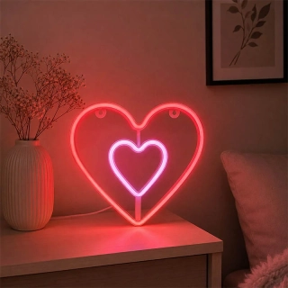 LED neónová lampa Srdce – nástenná dekorácia s USB napájaním