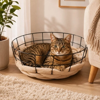 Mačací pelech Cat Bed 38 cm – kovový košík s mäkkou výstelkou