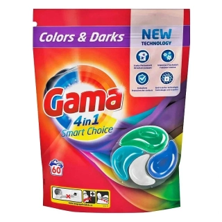 Gama 4v1 Smart Choice kapsuly na pranie farebnej a tmavej bielizne – 60 kapsúl