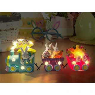 Veľkonočný LED vláčik so zajačikmi – svetelná dekorácia 30 cm