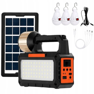 Solárna kempingová lampa LED s rádiom, Bluetooth a 3 žiarovkami