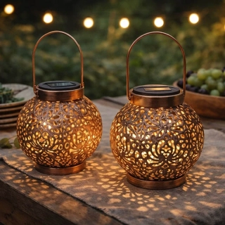 Solárny LED lampión solárny medený