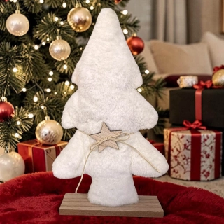 Vianočný dekoratívny stromček z jemnej kožušiny 38 cm biely
