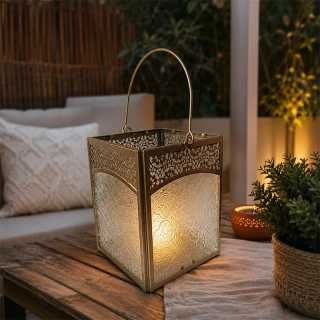Orientálny lampáš 14 × 14 × 19 cm – kov a dekoratívne sklo