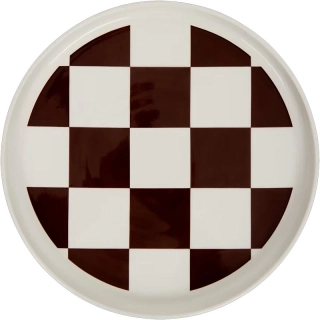 Retro dekoratívny tanier s tmavohnedým kockovaným vzorom 28 cm