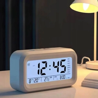 Digitálny LED budík s teplomerom biely